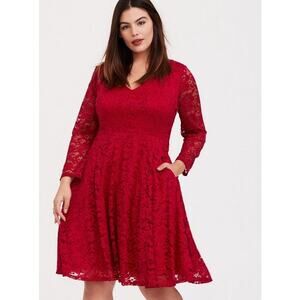 TORRID Red Lace Long Sleeve Mini Lace Skater Dress